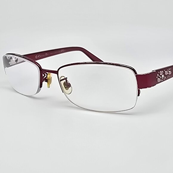 Christian Dior CD7746J C5 Red Rhinestone Semi Rimless Eyeglasses Frame w/ Case - Picture 3 of 16